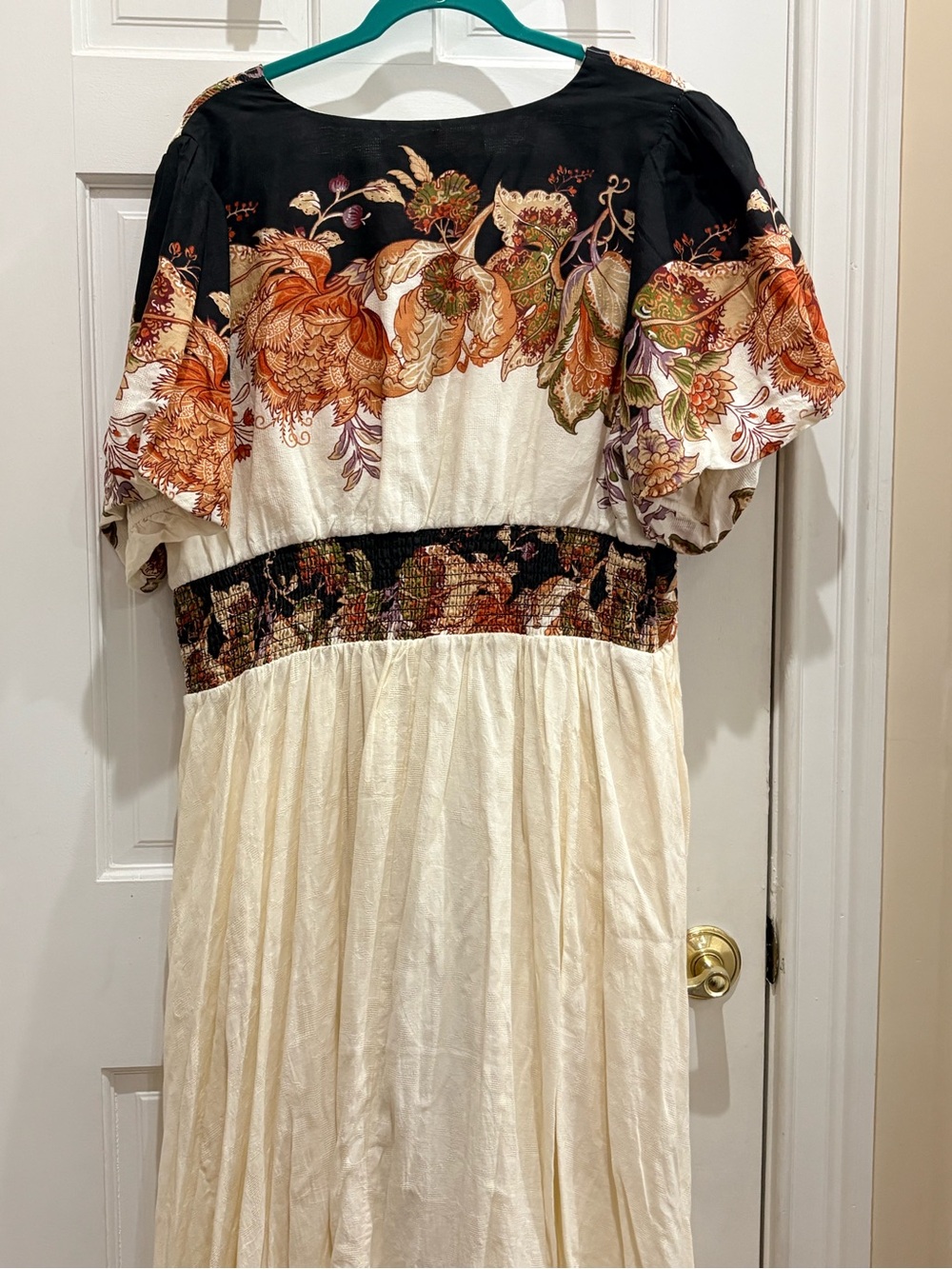 Anthropologie Floral V-Neck Midi Dress in Black & Cream - Picture 4 of 6